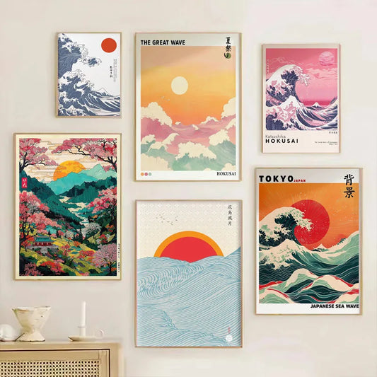 Japanese Retro Temple Mount Fuji Canvas Art