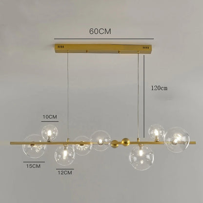 Non dimmable glass chandelier with staggered shade heights on iron