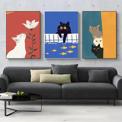 Colorful Cat Interior Canvas Wall Art