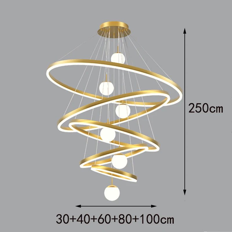 Eight tier ring chandelier in gold for a double-height living room