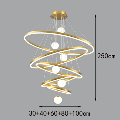 Eight tier ring chandelier in gold for a double-height living room