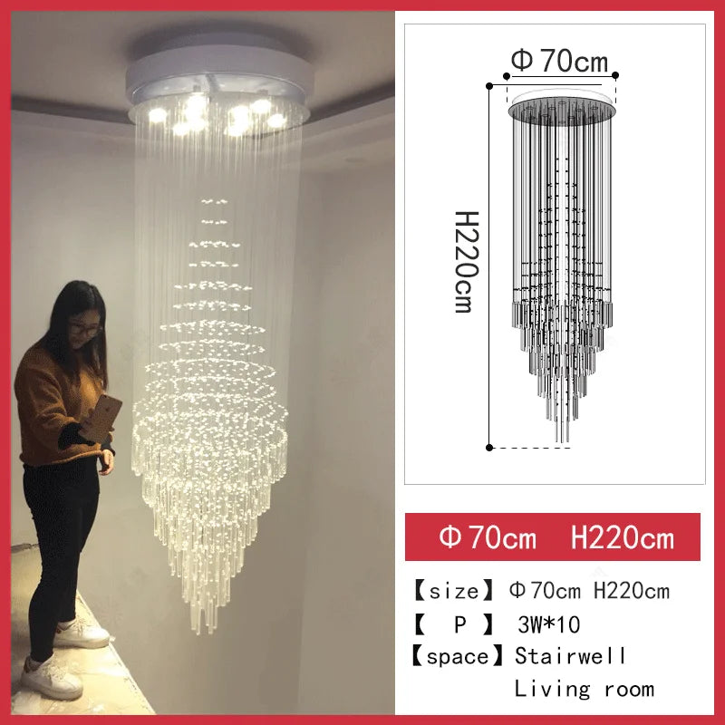 Tapered column of K9 crystal on a nickel finished chandelier