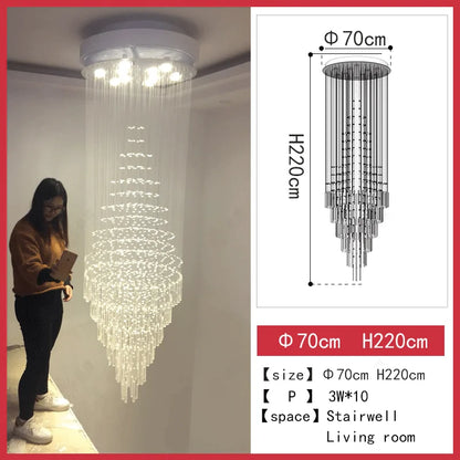 Tapered column of K9 crystal on a nickel finished chandelier