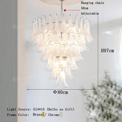 Five tier cloudy glass chandelier at 31.5 in across, assembly required