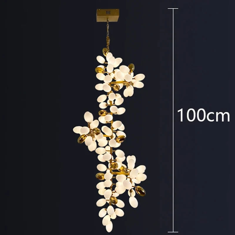 Glass staircase chandelier with neutral 4200K LED light output
