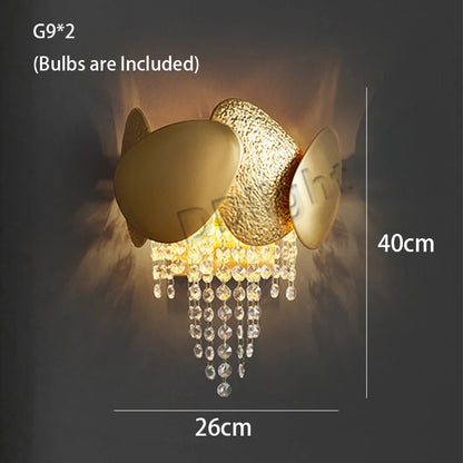 Luxury crystal chandelier with a gold frame rated for 90 to 260V