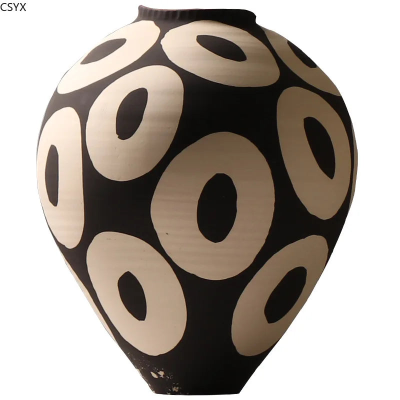 Geometric ceramic flower vase hand-drawn circles porcelain décor