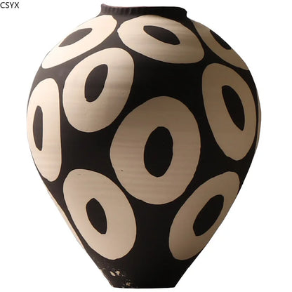 Geometric ceramic flower vase hand-drawn circles porcelain décor