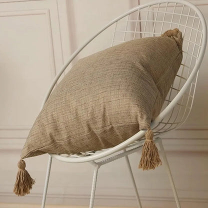 Linen Tassel Lumbar Pillow Cover — styling detail