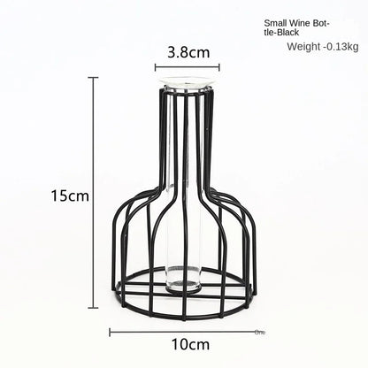 Iron art hollow gold vase with hydroponic test tube flower display