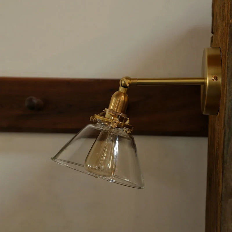 glass bathroom wall sconce, side profile showing mounting depth