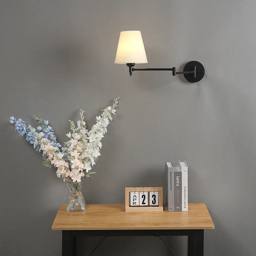 fabric shade wall sconce, installed in a room interior setting