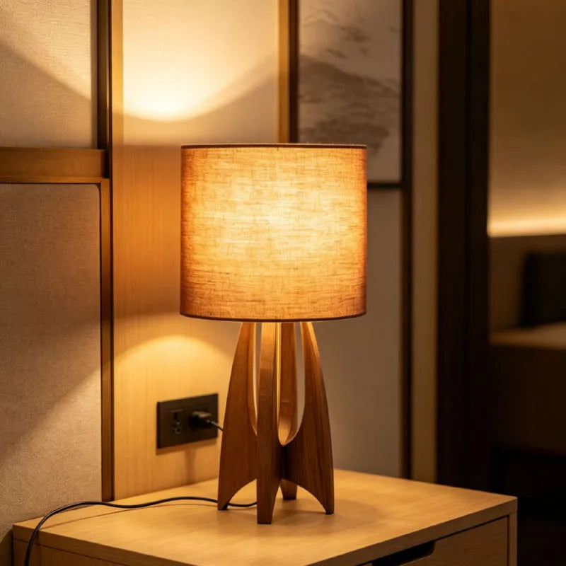 Sky blue fabric shade Nordic table lamp bedroom cool white light