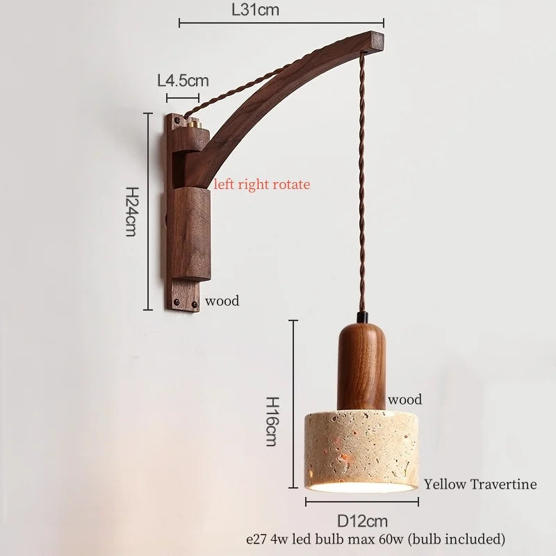 Wabi-Sabi Travertine Swing Arm Wall Sconce
