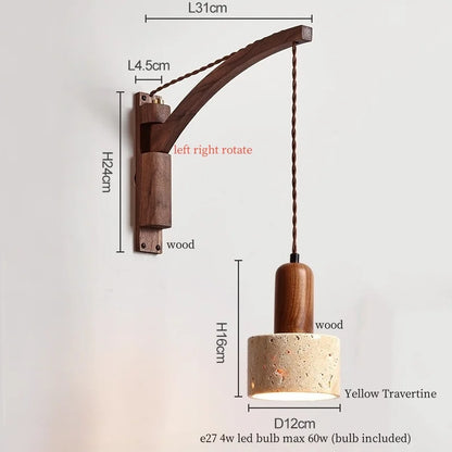 Wabi-Sabi Travertine Swing Arm Wall Sconce