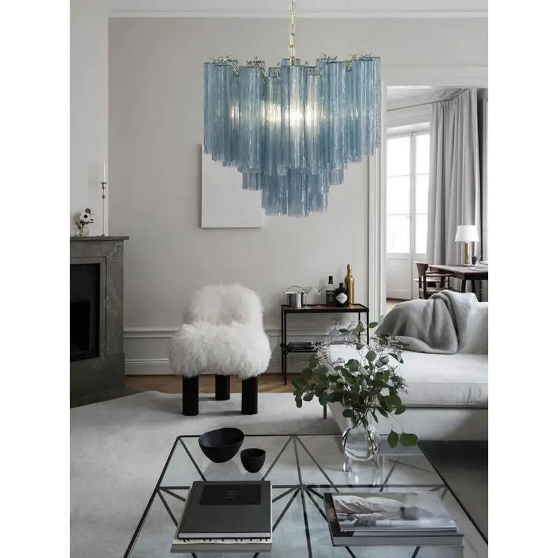Clear glass tiered chandelier on polished chrome with E14 LED bulbs included