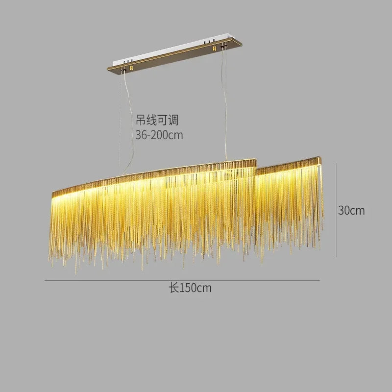Aluminum chain chandelier in silver, 80 by 40 cm linear format