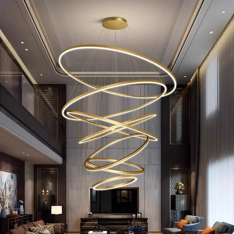 Multi-tier acrylic ring chandelier lit by a concealed built-in LED strip