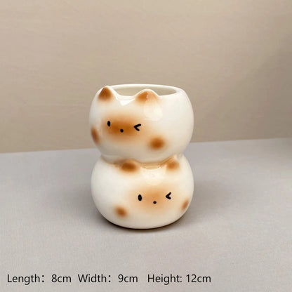 Ceramic Siamese cat flower vase flower arrangement décor