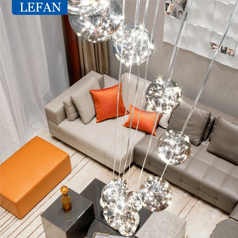 Transparent glass ball chandelier at 15.7 in diameter with six globes