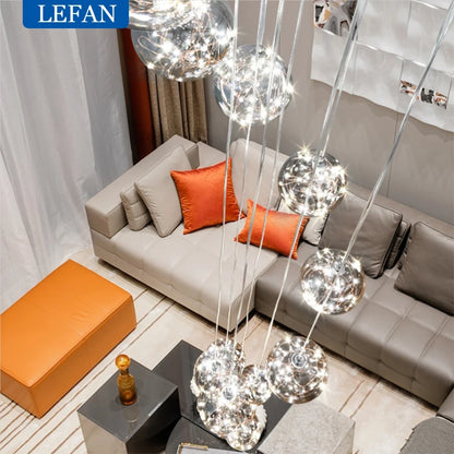 Transparent glass ball chandelier at 15.7 in diameter with six globes