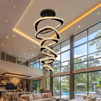 Six ring crystal chandelier, 47.2 in across, on a steel chassis