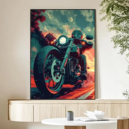 Motorcycle Rider Sunset Canvas Wall Art Print
