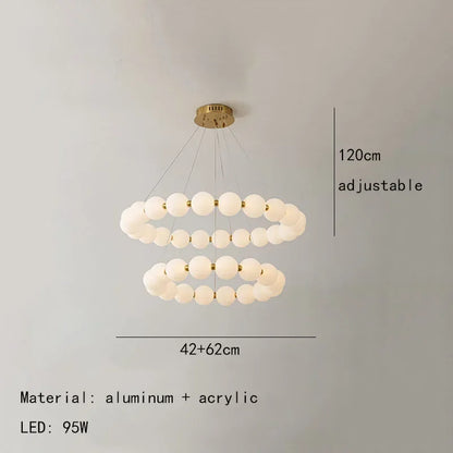 White beaded chandelier shown in neutral 4000K light, E27 bulbs included