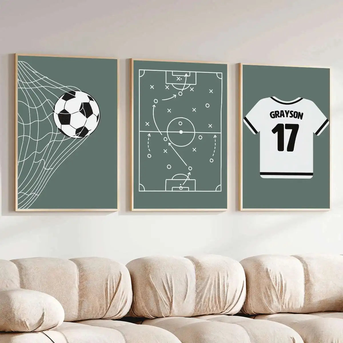 Custom Name Soccer 3-Piece Canvas Wall Art Set