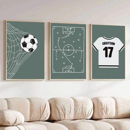 Custom Name Soccer 3-Piece Canvas Wall Art Set