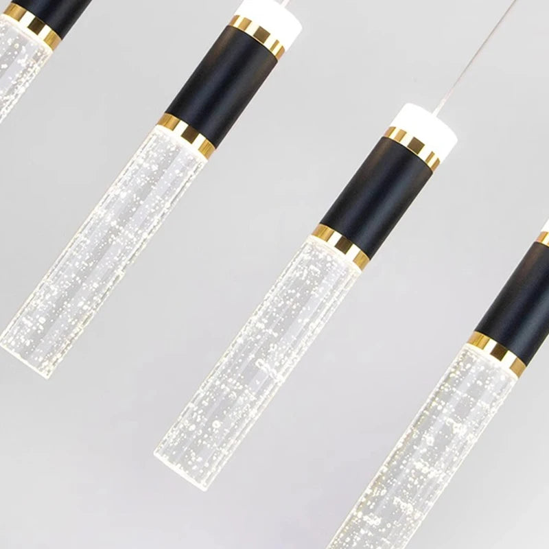 Eight head linear chandelier, 39.4 in long, on adjustable cords