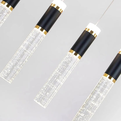 Eight head linear chandelier, 39.4 in long, on adjustable cords