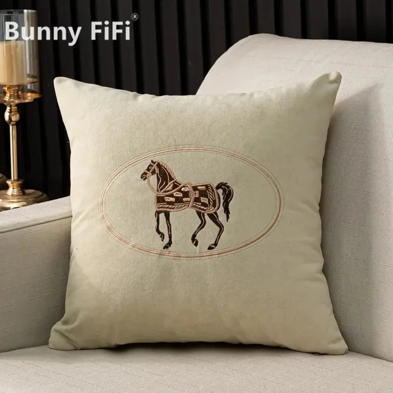 Embroidered Horse Throw Pillow Cover — alternate view
