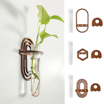 Close-up of wooden plant hanger natural wood grain texture