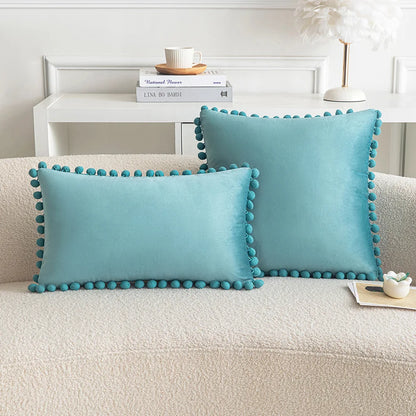 Velvet Pom-Pom Throw Pillow Cover