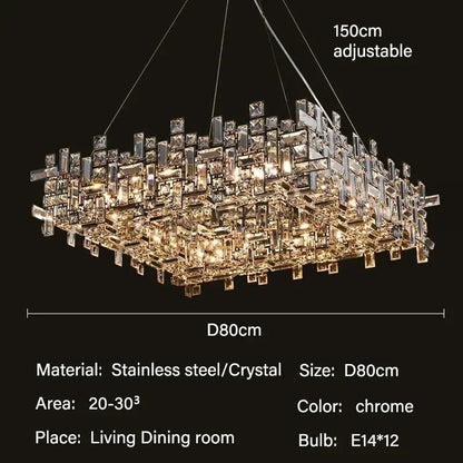 Crystal chandelier bar measuring 39.4 by 9.8 in for a long dining table