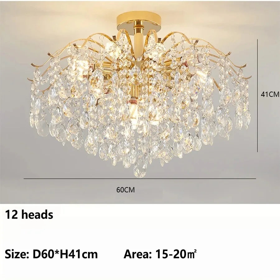 Faceted crystal chandelier heads breaking light into many small points