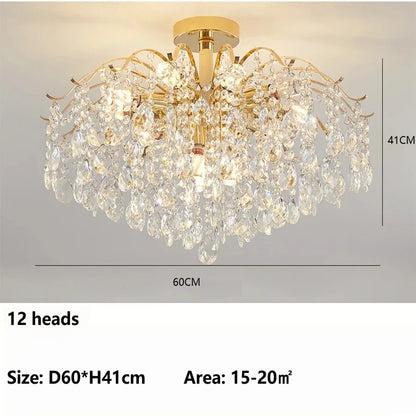 Faceted crystal chandelier heads breaking light into many small points