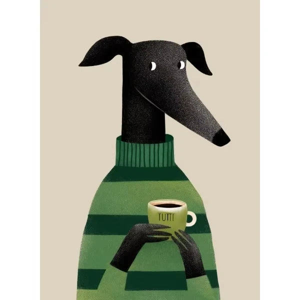 Cozy Coffee Dog Canvas Wall Art Print