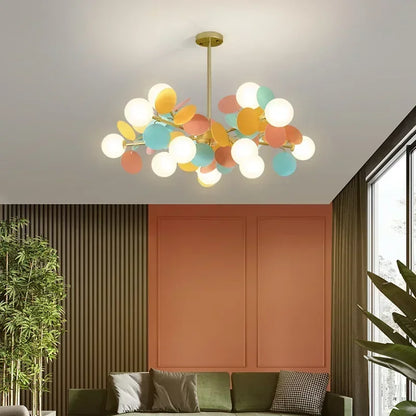 Eight globe flower branch chandelier with painted metal branches