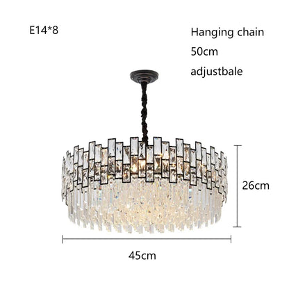 Linear crystal chandelier spanning 33.5 in (85 cm) in chrome