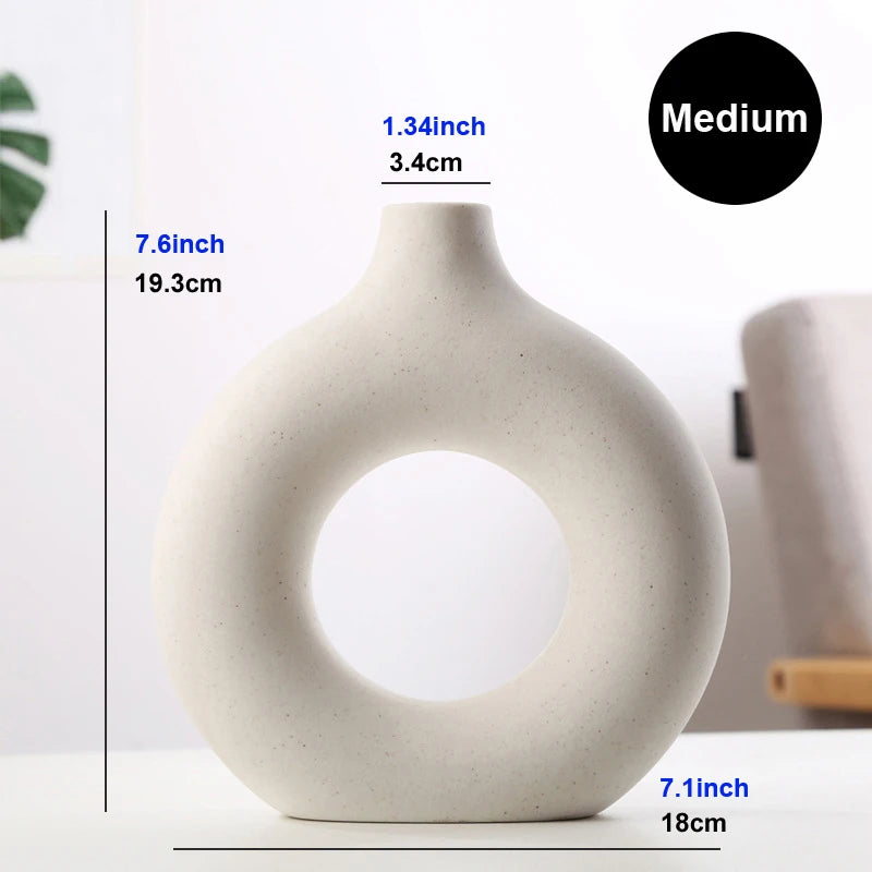 Pair of Nordic ring ceramic vases in different sizes as minimal contemporary decor