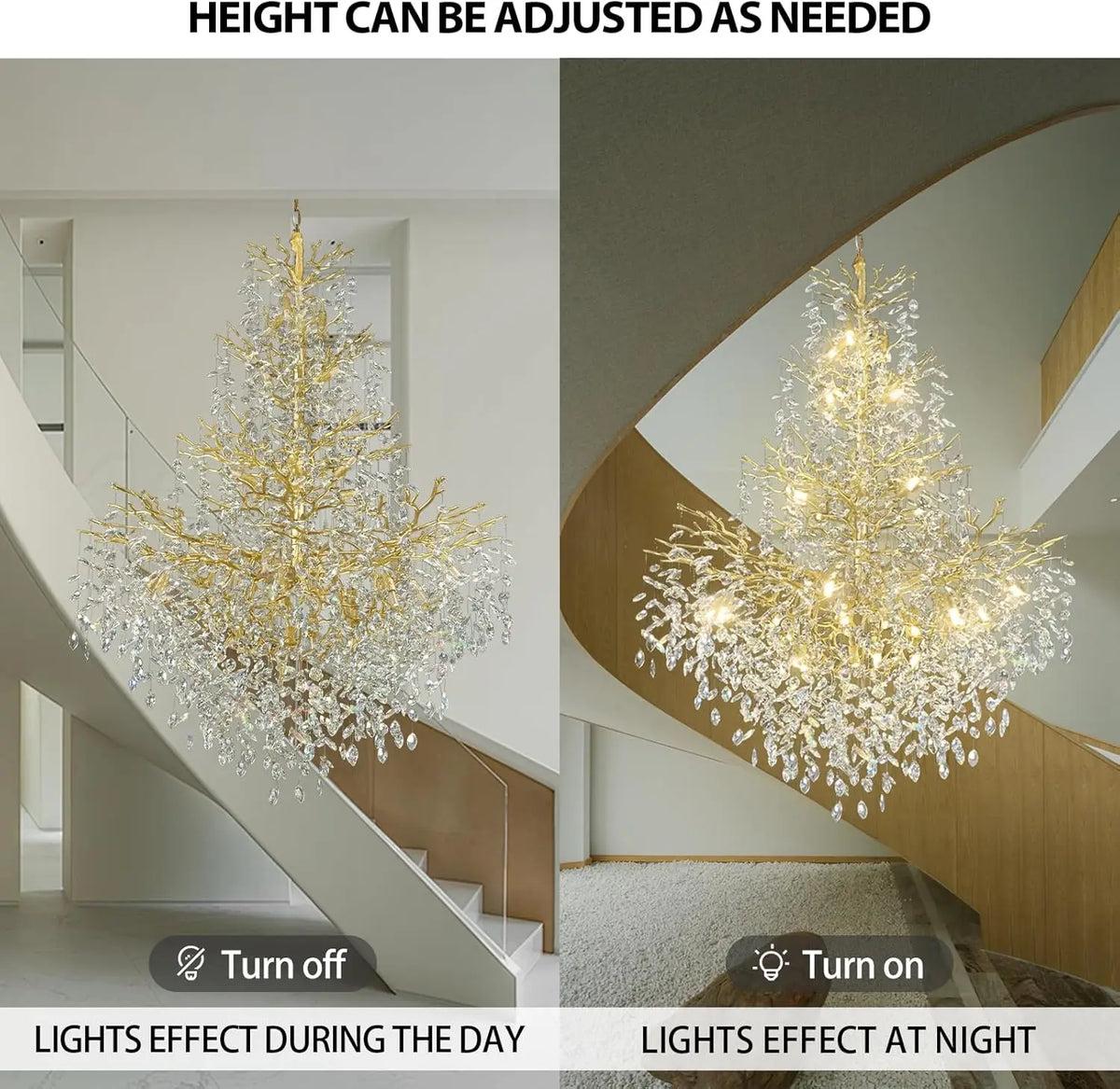 Staircase chandelier at 19.7 in (50 cm) wide and 29.5 in (75 cm) high
