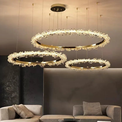 Glass ring chandelier at 39.4 in across lighting upward and downward