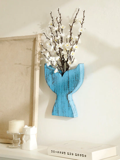 Nautical wooden vase whale tail coastal boho dried flower