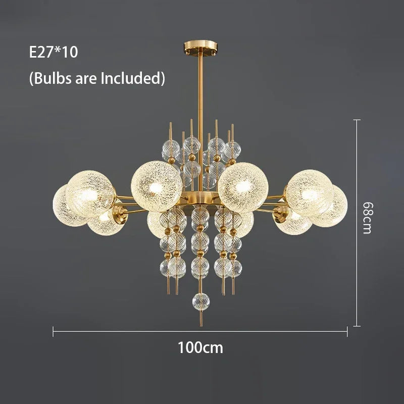 Clustered matte glass bubbles on the chandelier plated steel structure