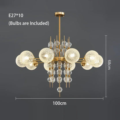 Clustered matte glass bubbles on the chandelier plated steel structure