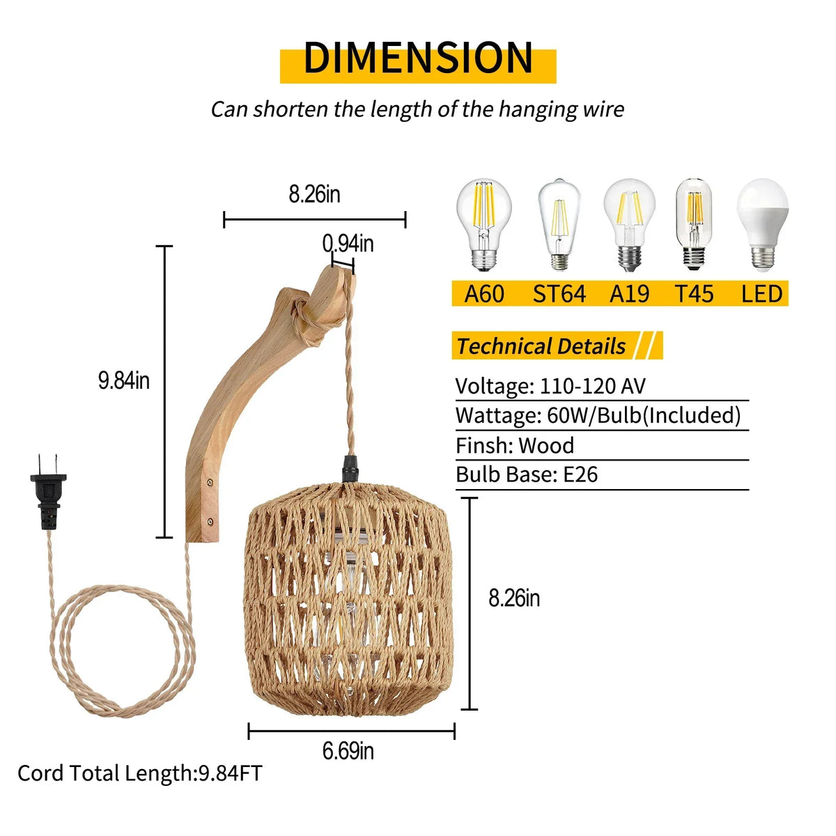 Retro Rattan Hemp Rope Wall Sconce