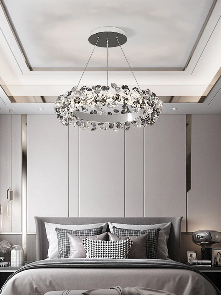 Large 37.4 in (95 cm) sunflower crystal ring chandelier in chrome