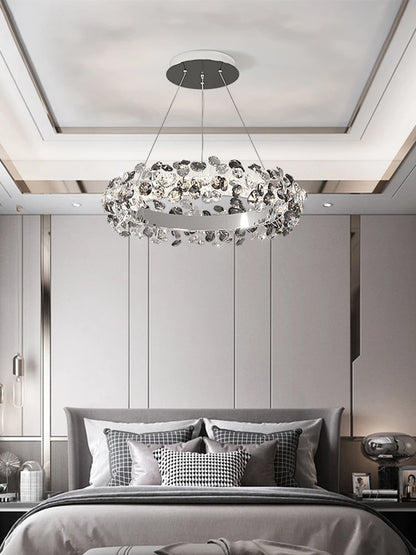 Large 37.4 in (95 cm) sunflower crystal ring chandelier in chrome